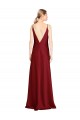 Burgundy V-Neck Sleeveless V-Back Stretch Satin Long Prom Dresses Canada Supplier