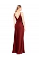 Burgundy V-Neck Sleeveless V-Back Stretch Satin Long Prom Dress Canada Supplier