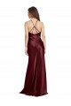 Burgundy Gold V-Neck Sleeveless Stretch Satin Long Prom Dress Canada Supplier