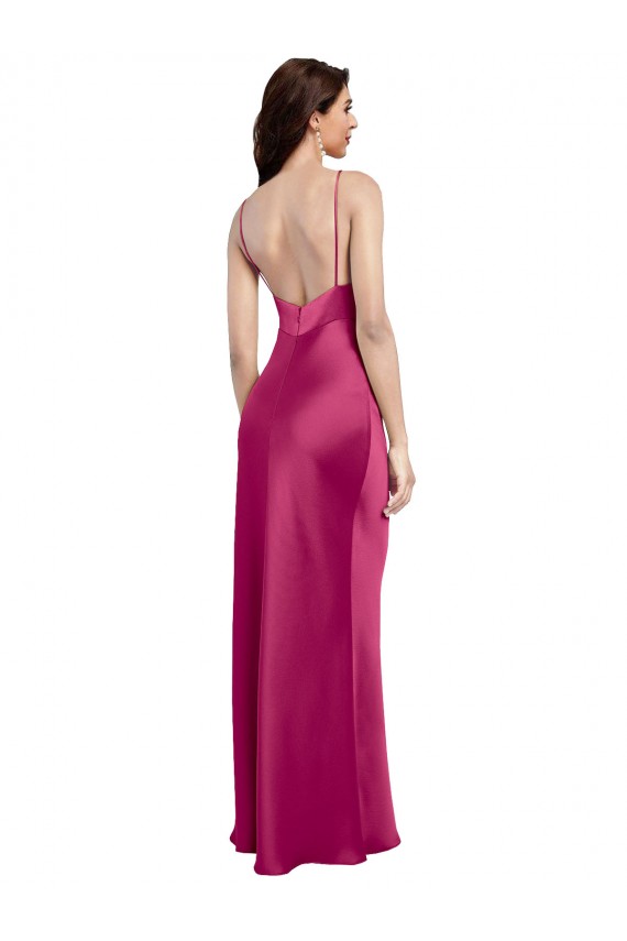 Fuchsia V-Neck Sleeveless Low Back Long Sexy Prom Dress Canada Supplier