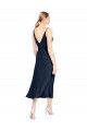 Dark Navy V-Neck Sleeveless V-Back Stretch Satin Midi Length Prom Dress Canada Supplier