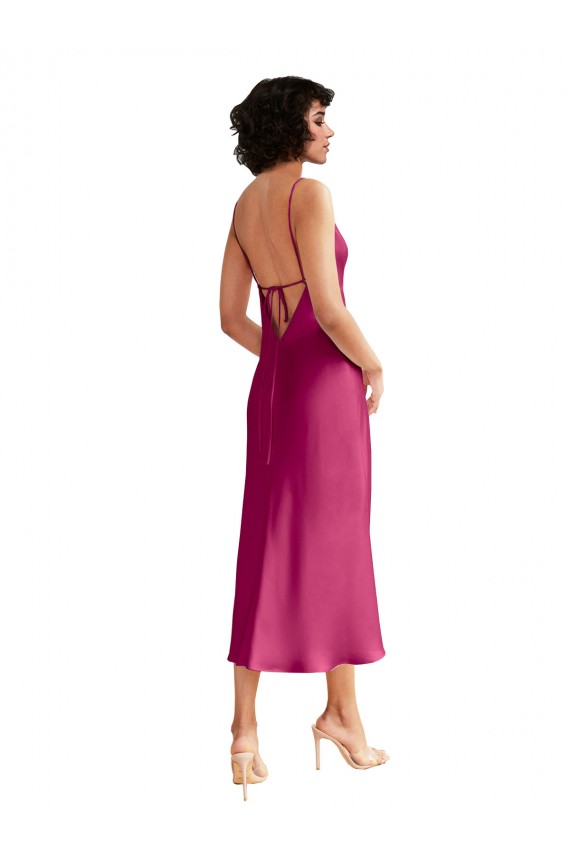 Fuchsia V-Neck Sleeveless Low Back Midi Length Prom Dress Canada Supplier