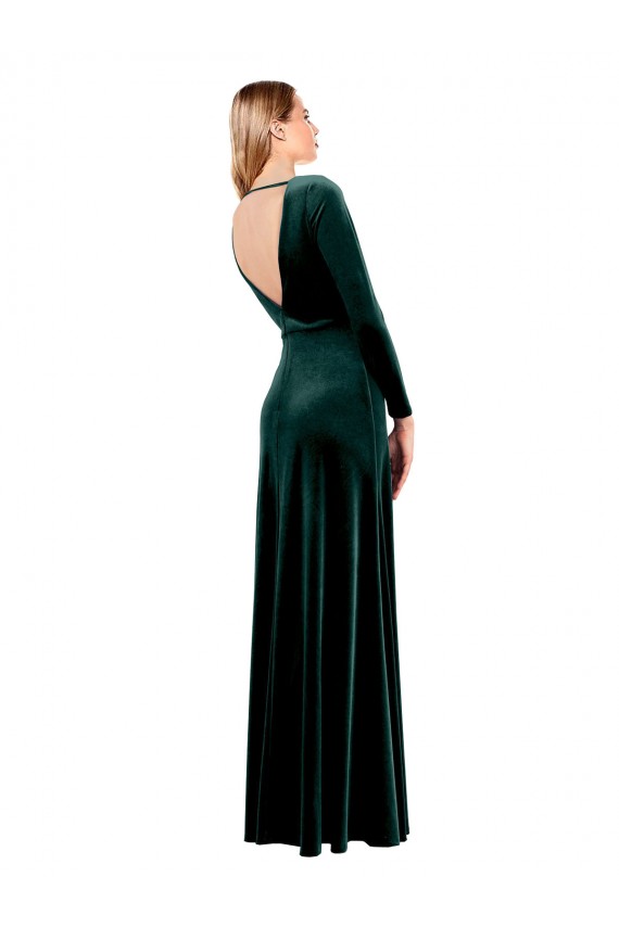 Dark Green V-Neck Long Sleeves Open Back Long Prom Dress Canada Supplier