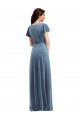 Dusty Blue V-Neck Flutter Sleeves Long Prom Dress Canada Supplier
