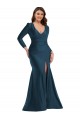 Atlantic Blue V-Neck Long Sleeves Long Plus Size Prom Dress Canada Supplier