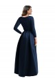 Dark Navy V-Neck Long Sleeves Long Plus Size Prom Dress Canada Supplier