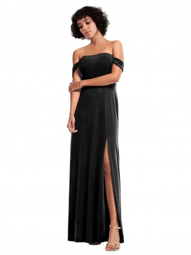 Black Strapless Sleeveless Stretch Velvet Long Prom Dress Canada Supplier