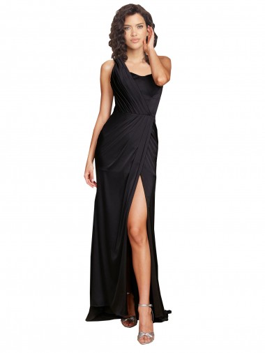 Black One Shoulder Sleeveless A-Line Long Sexy Prom Dress Canada Supplier