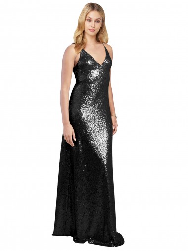 Black V-Neck Sleeveless V-Back Long Sexy Prom Dress Canada Supplier