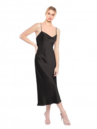 Black Cowl Neck Sleeveless Low Back Midi Length Prom Dress Canada Supplier