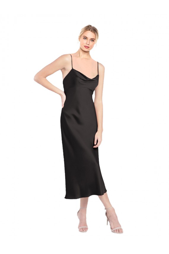 Black Cowl Neck Sleeveless Low Back Midi Length Prom Dress Canada Supplier