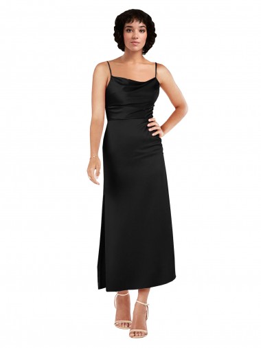 Black Cowl Neck Sleeveless Tea Length Evening Prom Gowns Canada Supplier