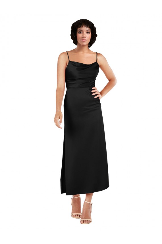 Black Cowl Neck Sleeveless Tea Length Evening Prom Gowns Canada Supplier