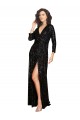 Black V-Neck Long Sleeves Long Prom Dress Canada Supplier