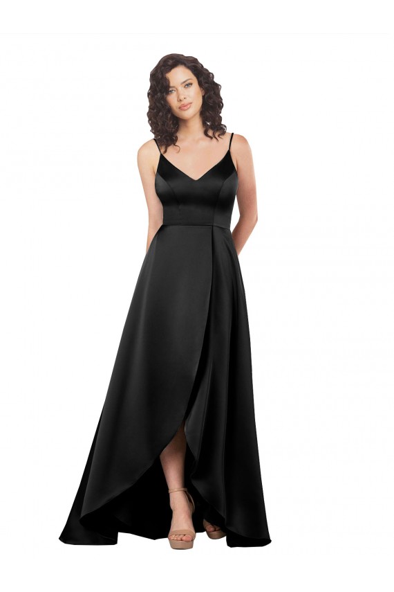 Black V-Neck Sleeveless Low Back Silky Satin Long Evening Prom Gowns Canada Supplier