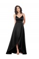 Black V-Neck Sleeveless Low Back Silky Satin Long Evening Prom Gowns Canada Supplier