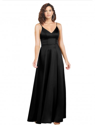 Black V-Neck Sleeveless V-Back A-Line Long Prom Dress Canada Supplier