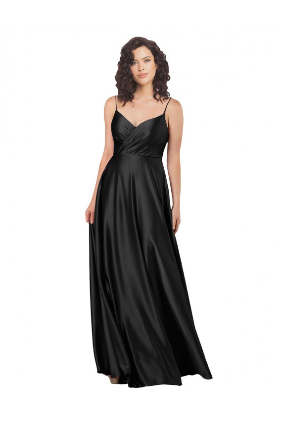 Black V-Neck Sleeveless Low Back A-Line Long Evening Prom Gowns Canada Supplier