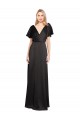 Black V-Neck Cap Sleeves Open Back Long Prom Dress Canada Supplier