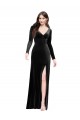 Black V-Neck Long Sleeves V-Back Long Prom Dress Canada Supplier