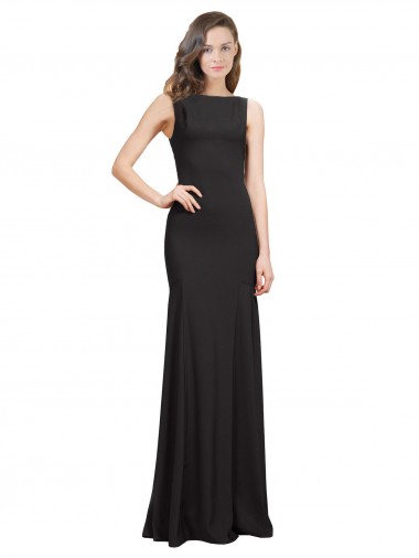 Black Bateau Neck Sleeveless Open Back Long Prom Dress Canada Supplier