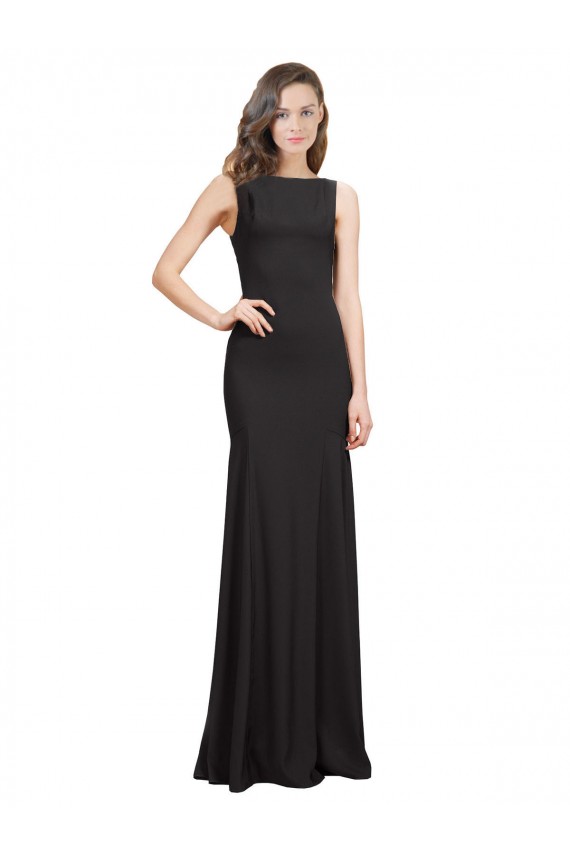 Black Bateau Neck Sleeveless Open Back Long Prom Dress Canada Supplier