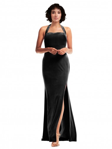 Black Halter Neck Sleeveless Low Back Long Prom Dress Canada Supplier