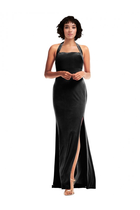 Black Halter Neck Sleeveless Low Back Long Prom Dress Canada Supplier
