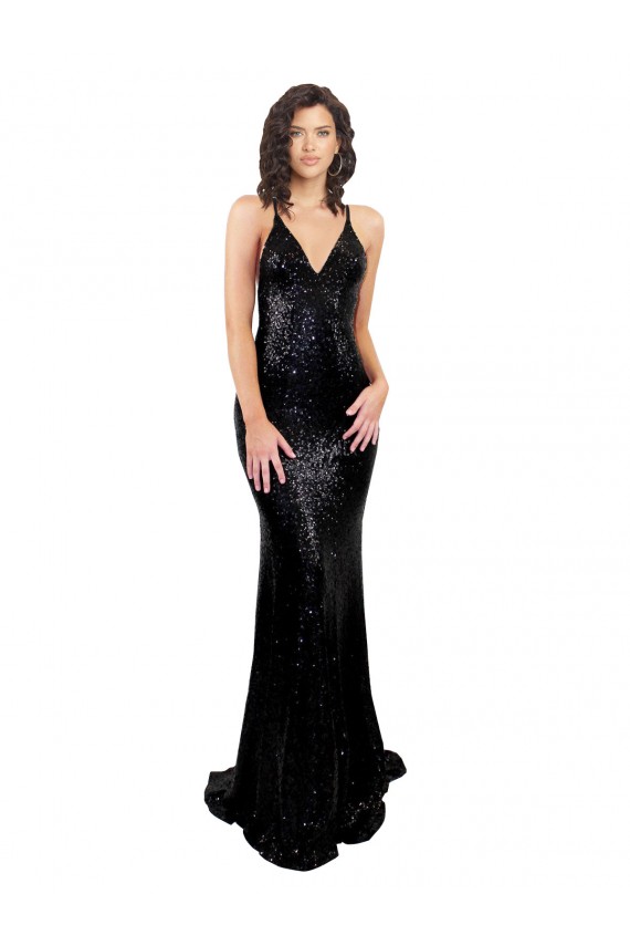 Black V-Neck Sleeveless Criss Cross Open Back Long Sexy Prom Dress Canada Supplier