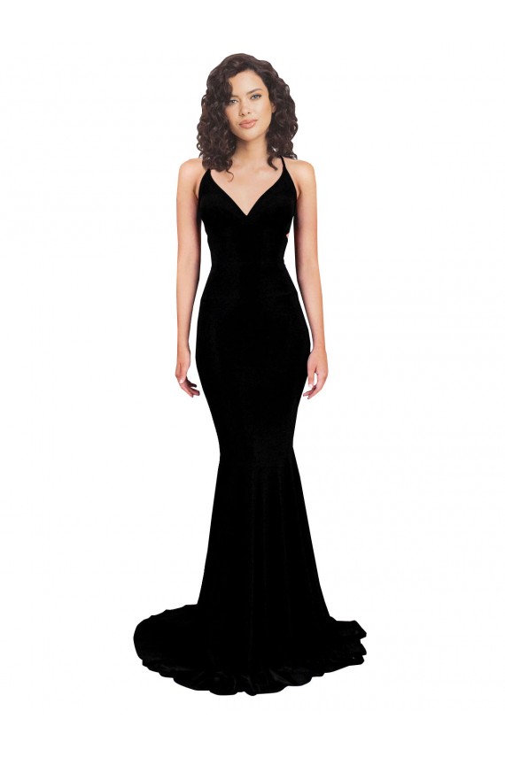 Black V-Neck Sleeveless Open Back Spandex Long Sexy Prom Dress Canada Supplier
