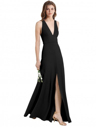 Black High Neck Sleeveless Stretch Crepe Long Evening Prom Gowns Canada Supplier