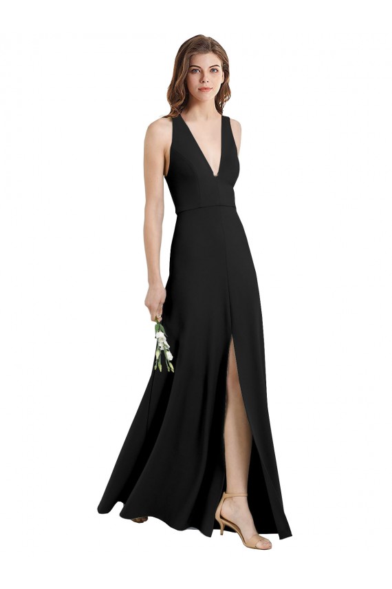 Black High Neck Sleeveless Stretch Crepe Long Evening Prom Gowns Canada Supplier
