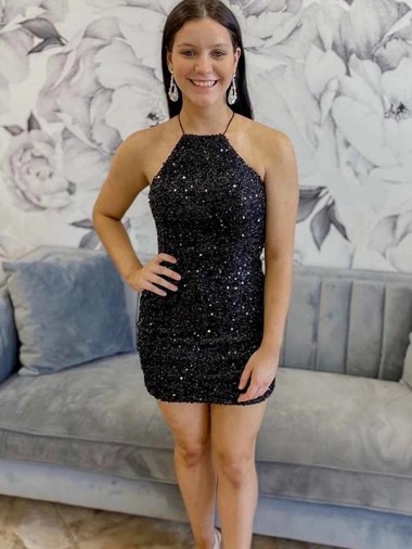 Black Halter Neck Sleeveless Short Short Homecoming Prom Dress Canada Supplier