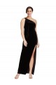 Black One Shoulder Sleeveless Stretch Velvet Long Prom Dress Canada Supplier