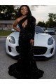 Black One Shoulder Long Sleeves Sweep Train Prom Dress Canada Supplier