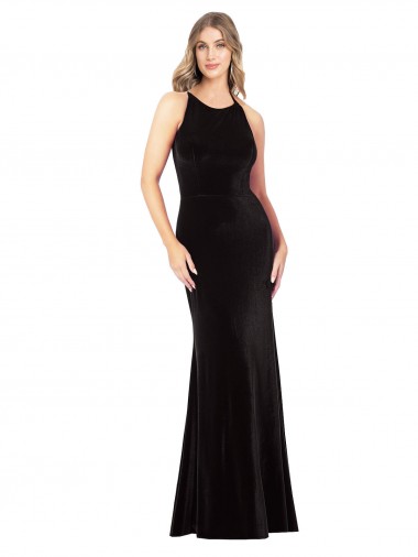 Black Jewel Neck Sleeveless Criss Cross Back Long Prom Dress Canada Supplier
