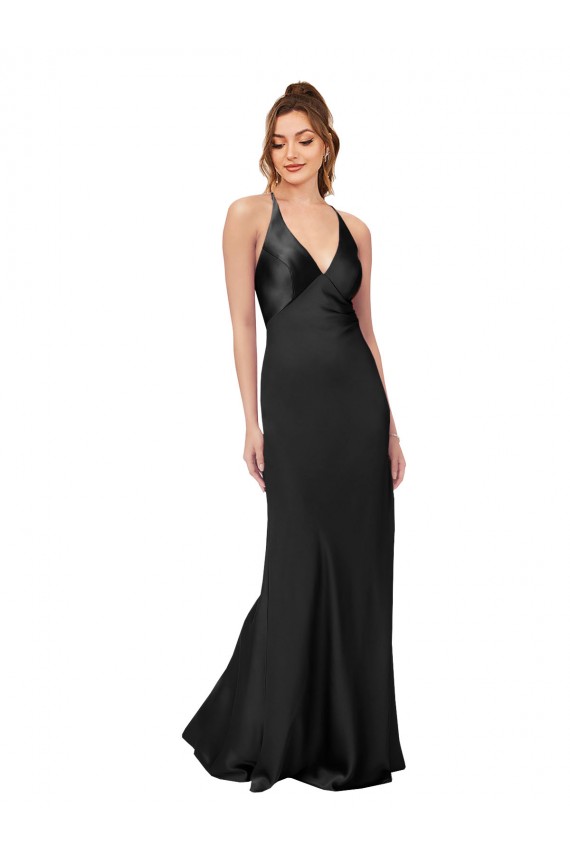 Black V-Neck Sleeveless Criss Cross Back Long Prom Dress Canada Supplier