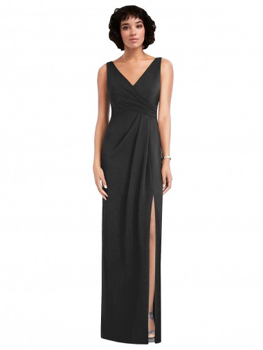 Black V-Neck Sleeveless V-Back Long Prom Dress Canada Supplier