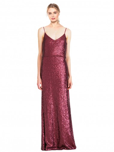 Burgundy High Neck Sleeveless Sequin Long Prom Dress Canada Supplier