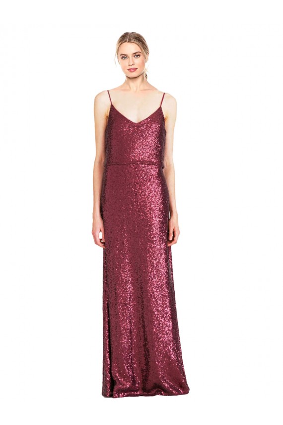 Burgundy High Neck Sleeveless Sequin Long Prom Dress Canada Supplier