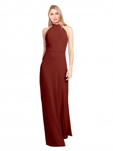 Burgundy High Neck Sleeveless Open Back Long Evening Prom Gowns Canada Supplier