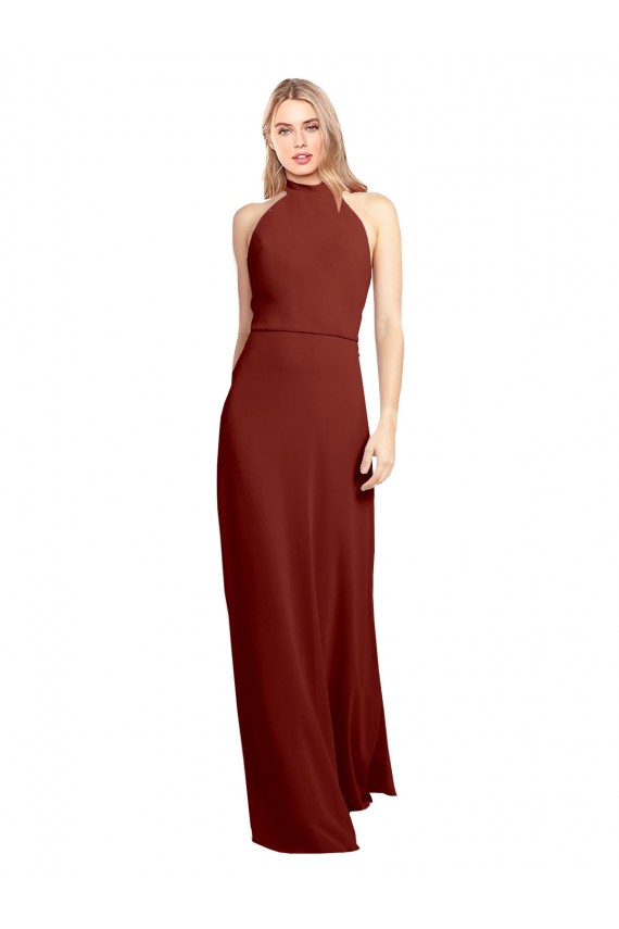 Burgundy High Neck Sleeveless Open Back Long Evening Prom Gowns Canada Supplier