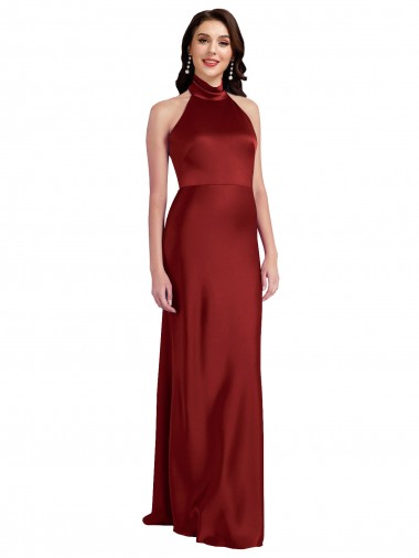 Burgundy Halter Neck Sleeveless Backless Long Prom Dress Canada Supplier