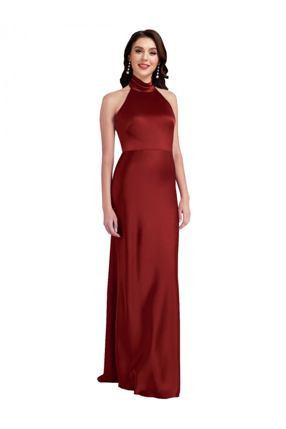 Burgundy Halter Neck Sleeveless Backless Long Prom Dress Canada Supplier