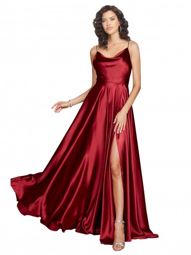 Burgundy Cowl Neck Sleeveless Low Back Long Sexy Prom Dress Canada Supplier
