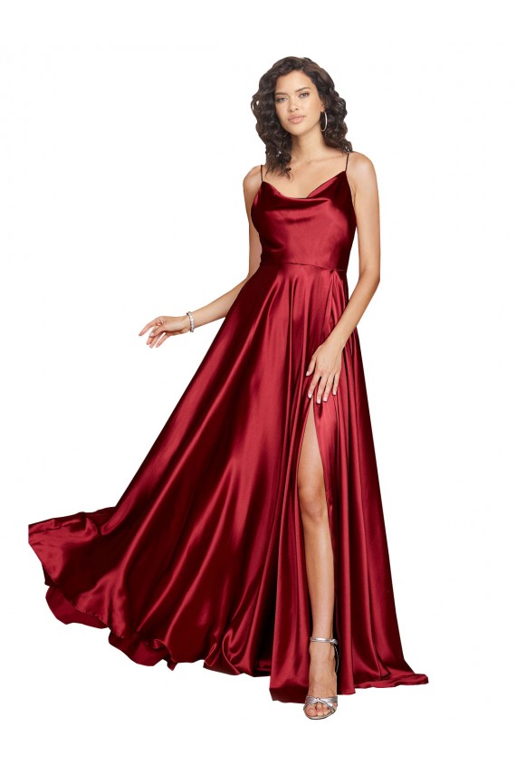Burgundy Cowl Neck Sleeveless Low Back Long Sexy Prom Dress Canada Supplier