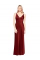 Burgundy V-Neck Sleeveless V-Back Stretch Satin Long Prom Dress Canada Supplier