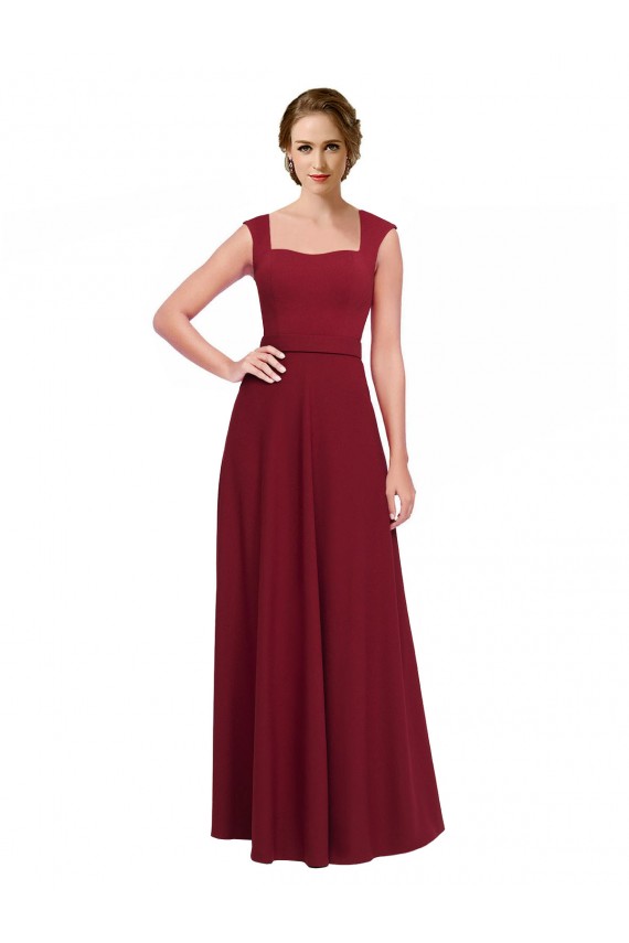 Burgundy Square Neck Sleeveless Long Prom Dress Canada Supplier