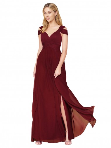 Burgundy High Neck Sleeveless Soft Chiffon Long Prom Dress Canada Supplier