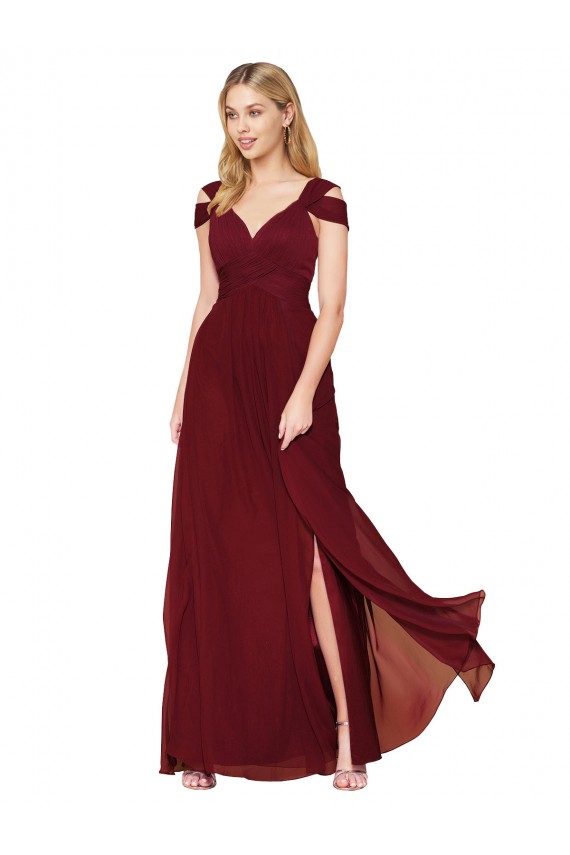 Burgundy High Neck Sleeveless Soft Chiffon Long Prom Dress Canada Supplier